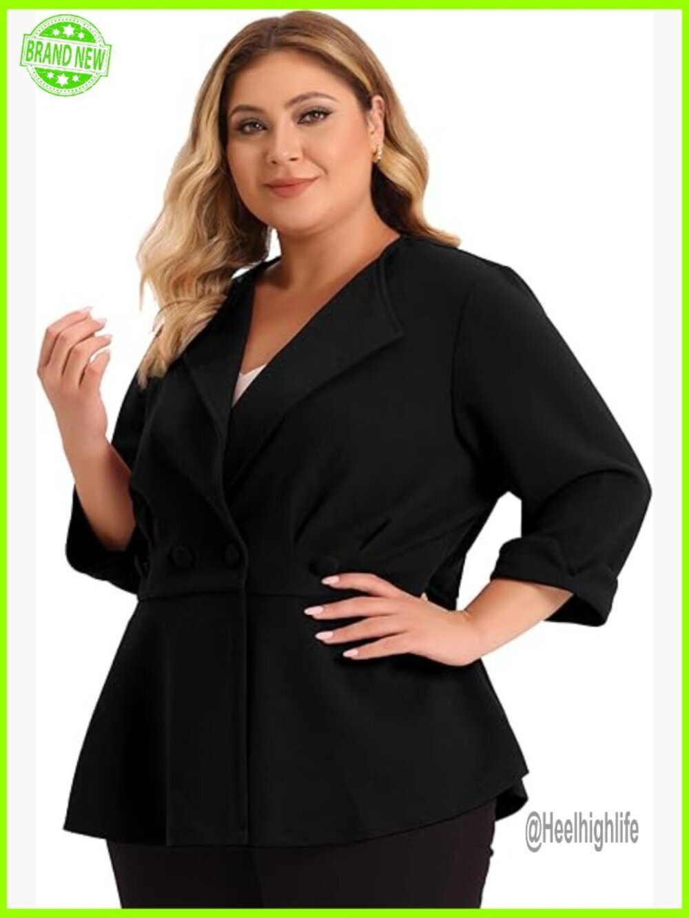 Plus Size Peplum Blazer Notched Lapel Ruffle Hem Office Work Casual